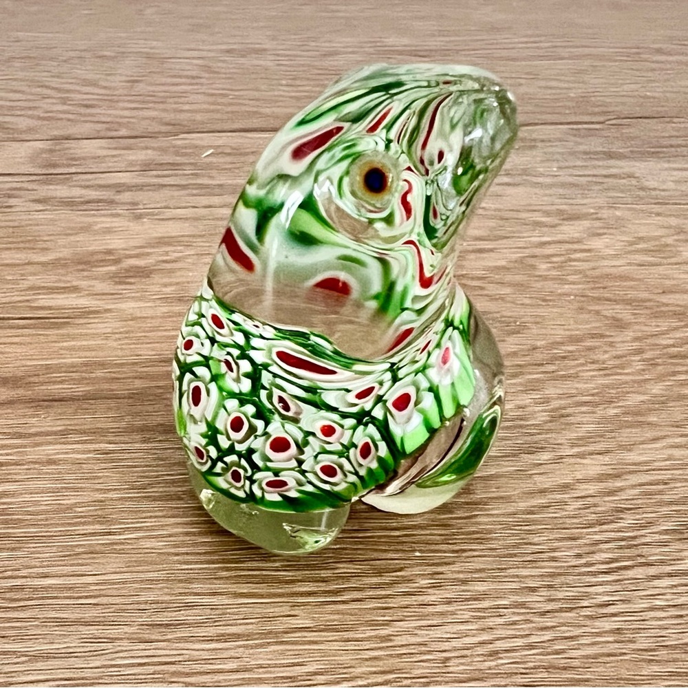 Art Glass Paperweight Clear Green Red Dot Frog Cute